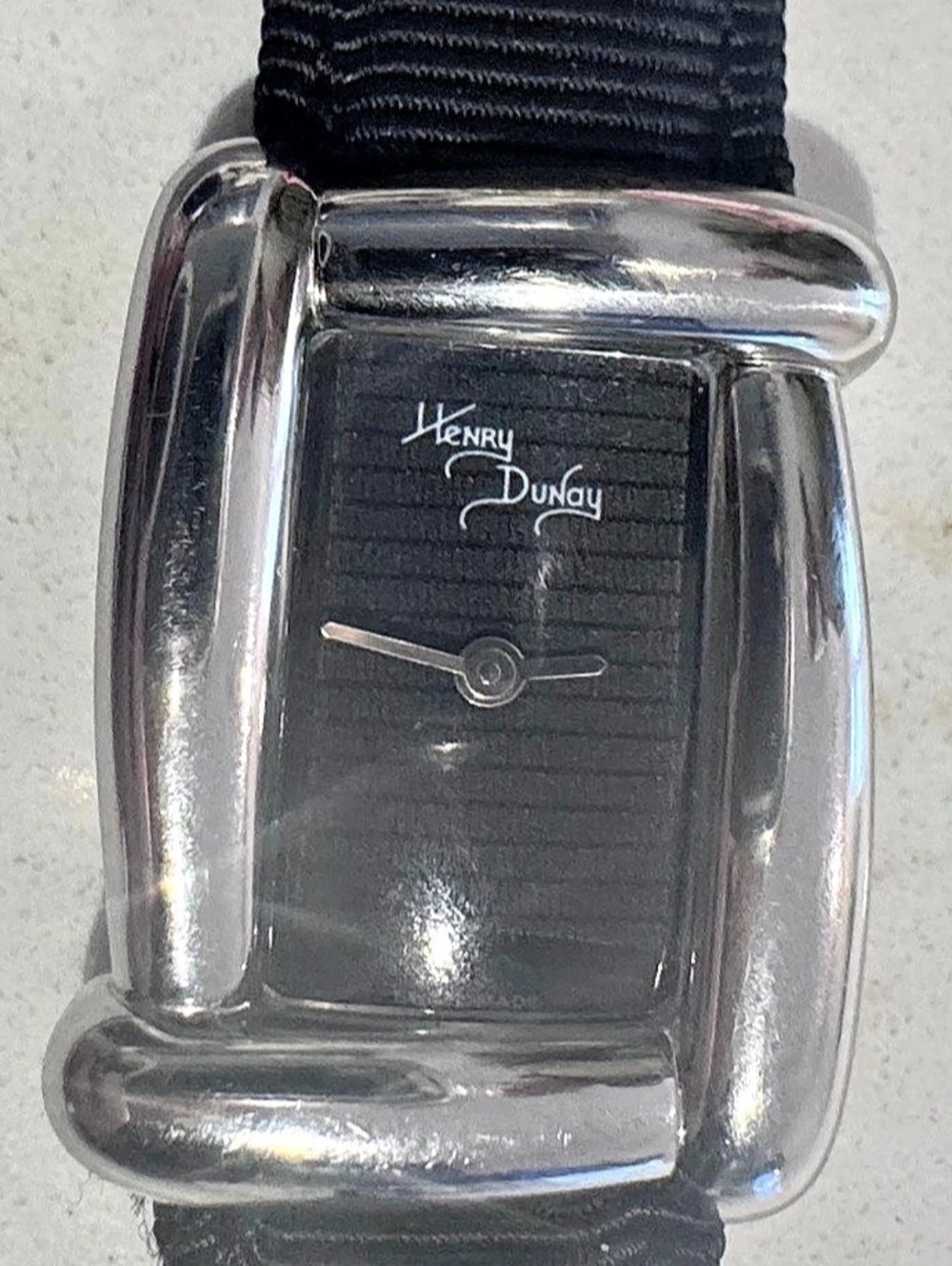 Henry Dunay Rectangular Watch in Black & Silver
